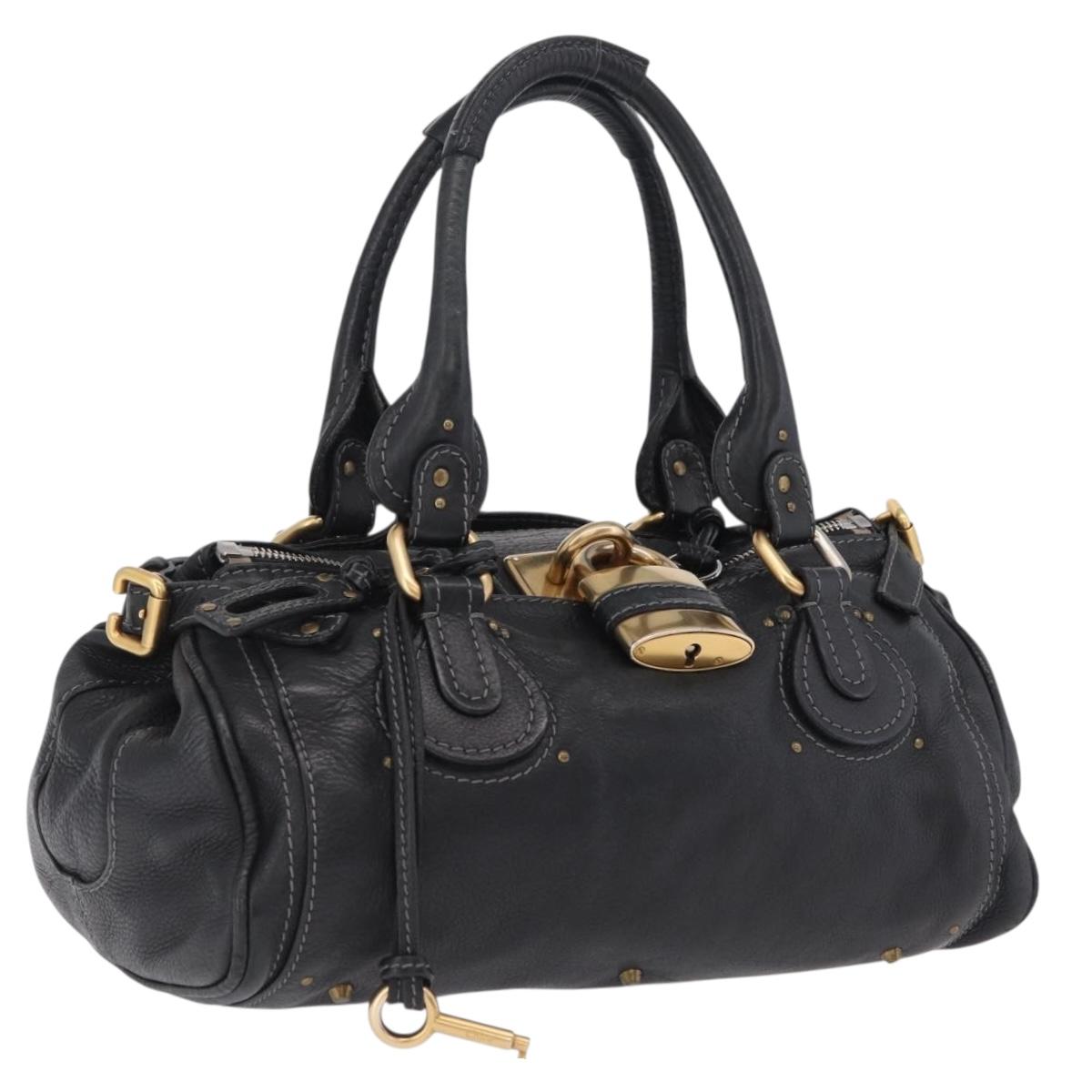 Chloe Paddington Hand Bag Leather Black Gold Tone Auth SW2877V