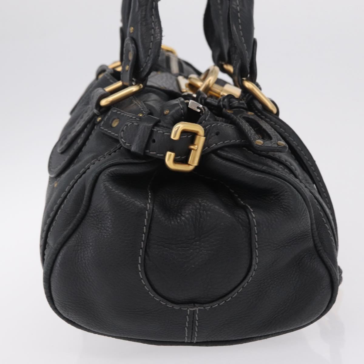 Chloe Paddington Hand Bag Leather Black Gold Tone Auth SW2877V