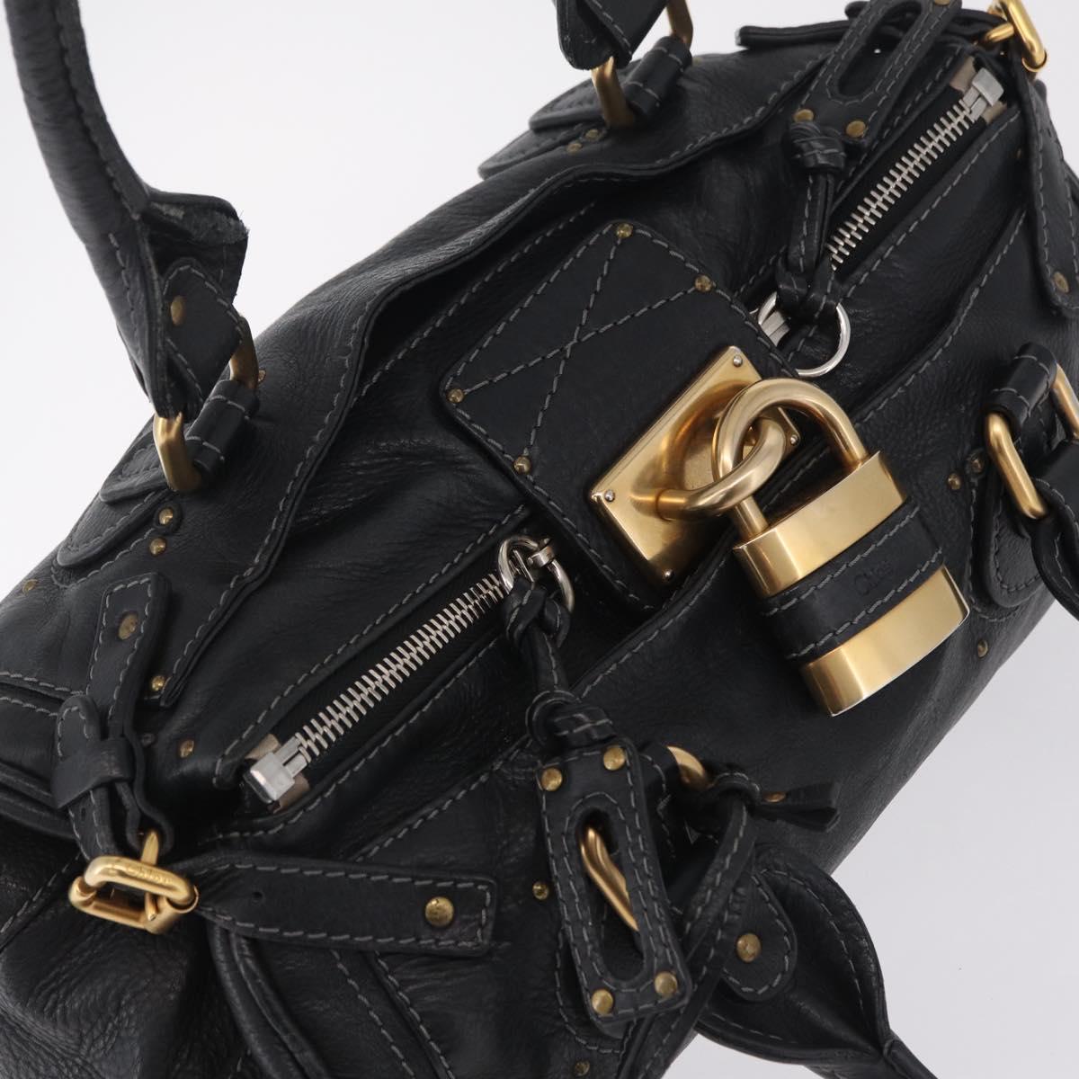 Chloe Paddington Hand Bag Leather Black Gold Tone Auth SW2877V