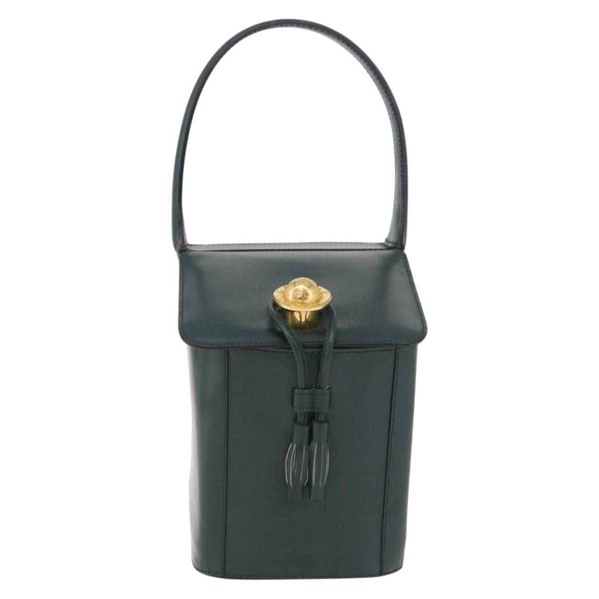CELINE Hand Bag Leather Green Gold Tone Auth SW2878A