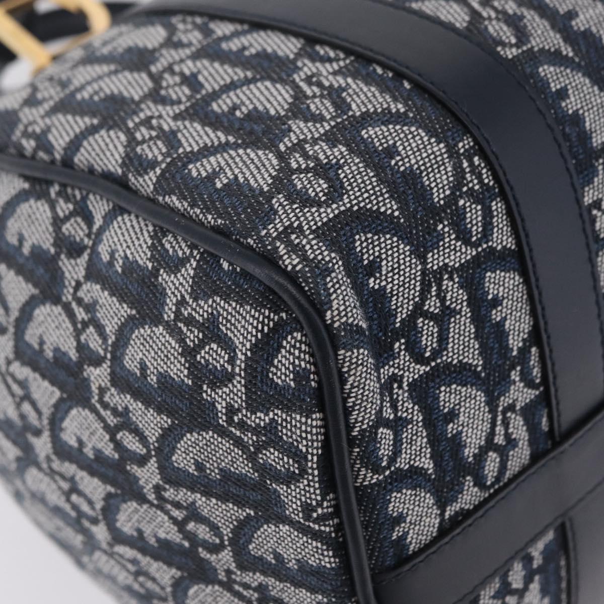 Christian Dior Trotter Canvas Hand Bag Navy Gold Tone Auth SW2879V