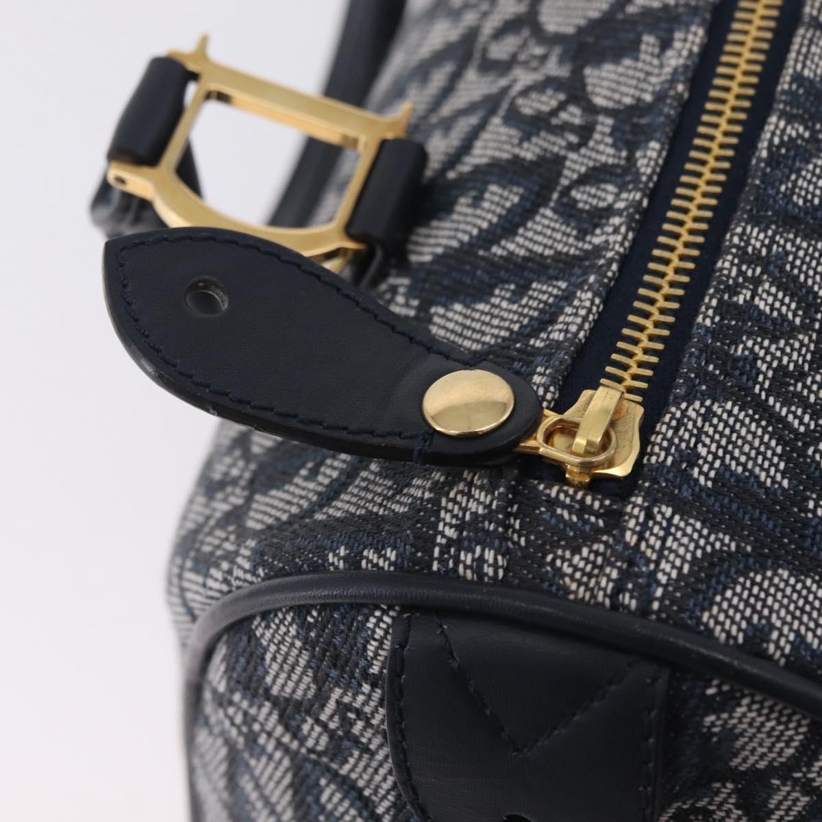 Christian Dior Trotter Canvas Hand Bag Navy Gold Tone Auth SW2879V