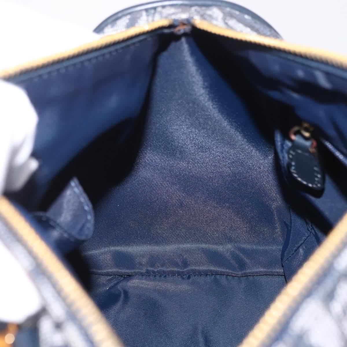 Christian Dior Trotter Canvas Hand Bag Navy Gold Tone Auth SW2879V
