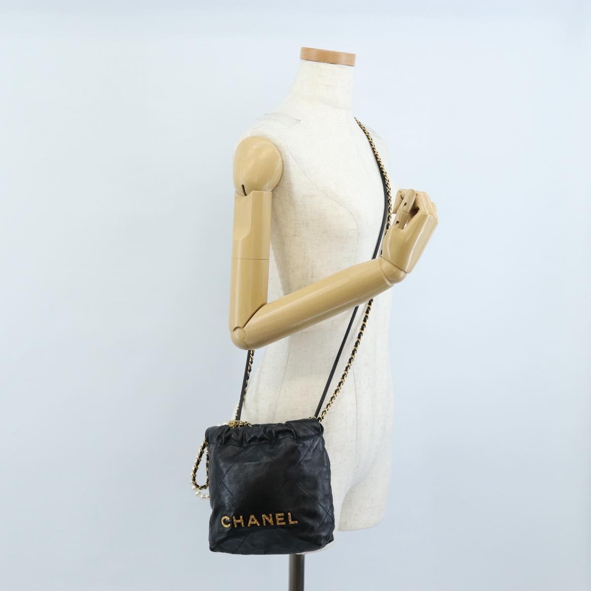 CHANEL Chanel 22 Hand Bag Calf Skin 2way Black Gold Tone CC Auth SW2882SM