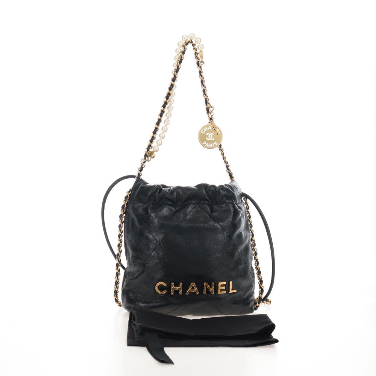 CHANEL Chanel 22 Hand Bag Calf Skin 2way Black Gold Tone CC Auth SW2882SM