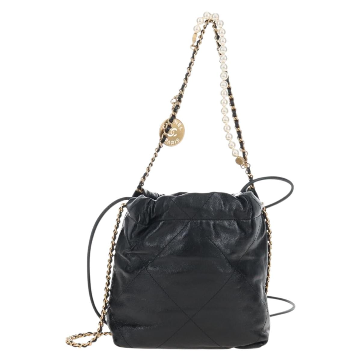 CHANEL Chanel 22 Hand Bag Calf Skin 2way Black Gold Tone CC Auth SW2882SM