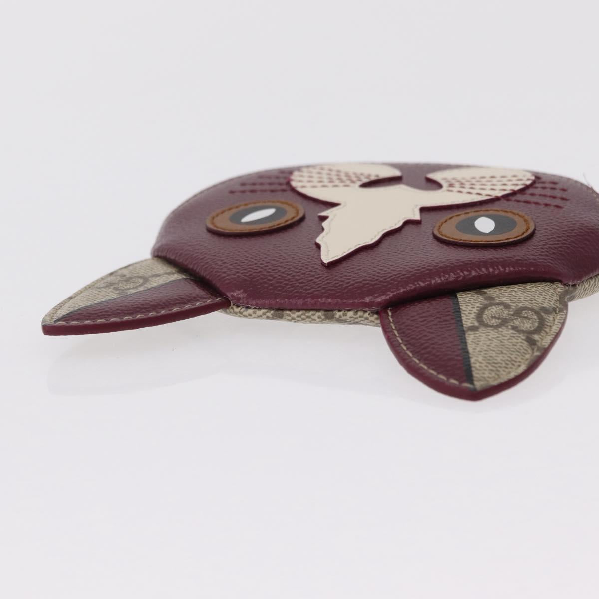 GUCCI GG Supreme Cat Coin Purse PVC Beige Bordeaux Auth SW2883M