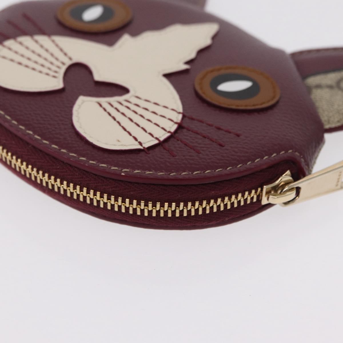 GUCCI GG Supreme Cat Coin Purse PVC Beige Bordeaux Auth SW2883M