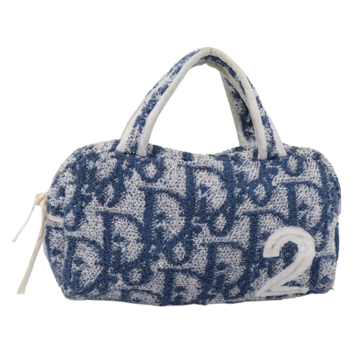 Christian Dior Trotter Canvas Hand Bag Pile Blue White Auth SW2885A