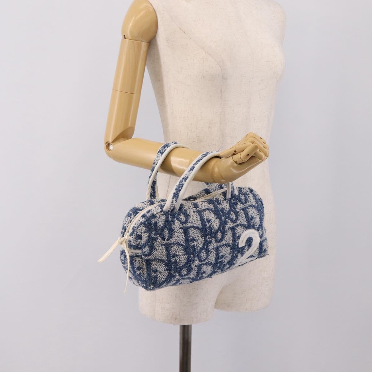 Christian Dior Trotter Canvas Hand Bag Pile Blue White Auth SW2885A