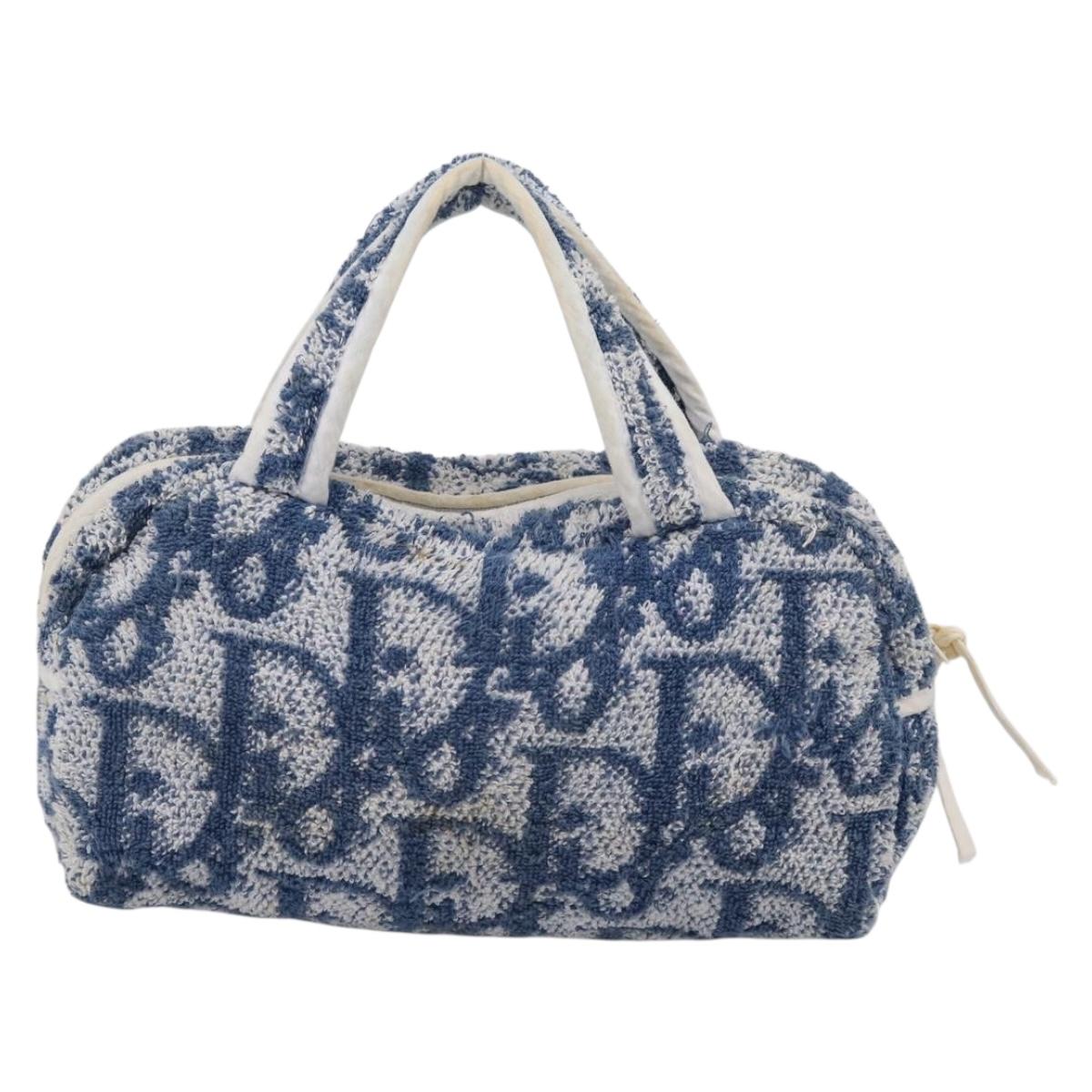 Christian Dior Trotter Canvas Hand Bag Pile Blue White Auth SW2885A