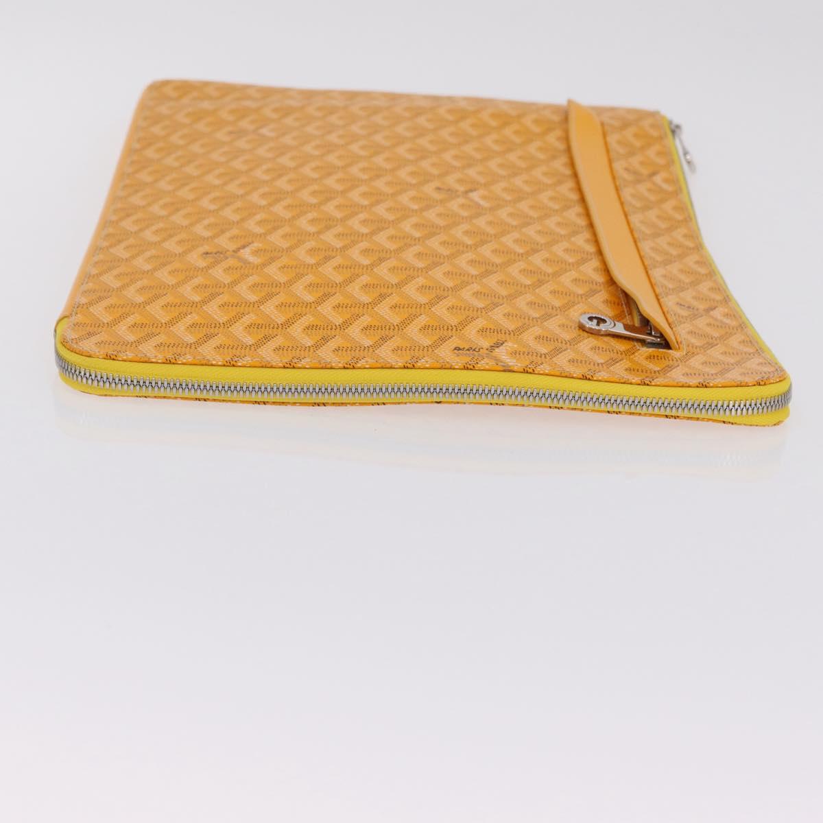 Goyard Herringbone Sorbonne Clutch Bag PVC Leather Yellow Silver Auth SW2886SM