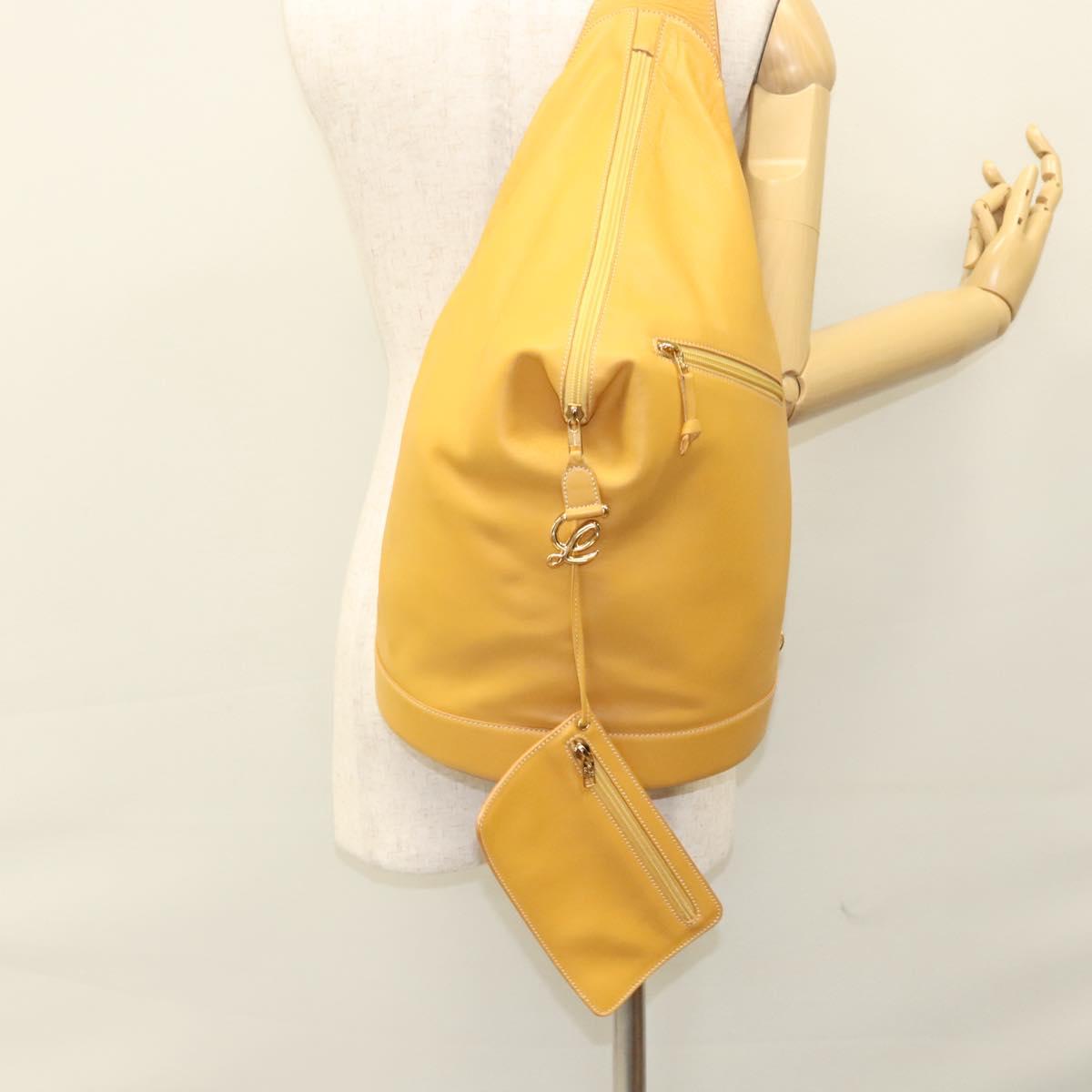 LOEWE Anagram Shoulder Bag Leather Yellow Gold Auth sw289