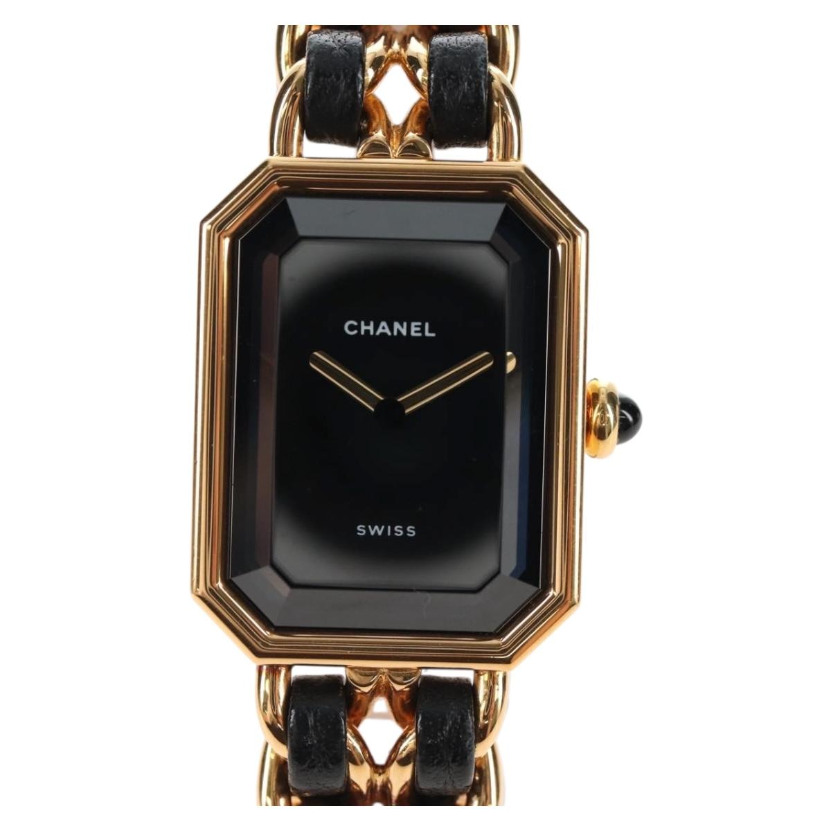 CHANEL Premiere Watches Metal Gold Tone Black CC Auth SW2894SAM