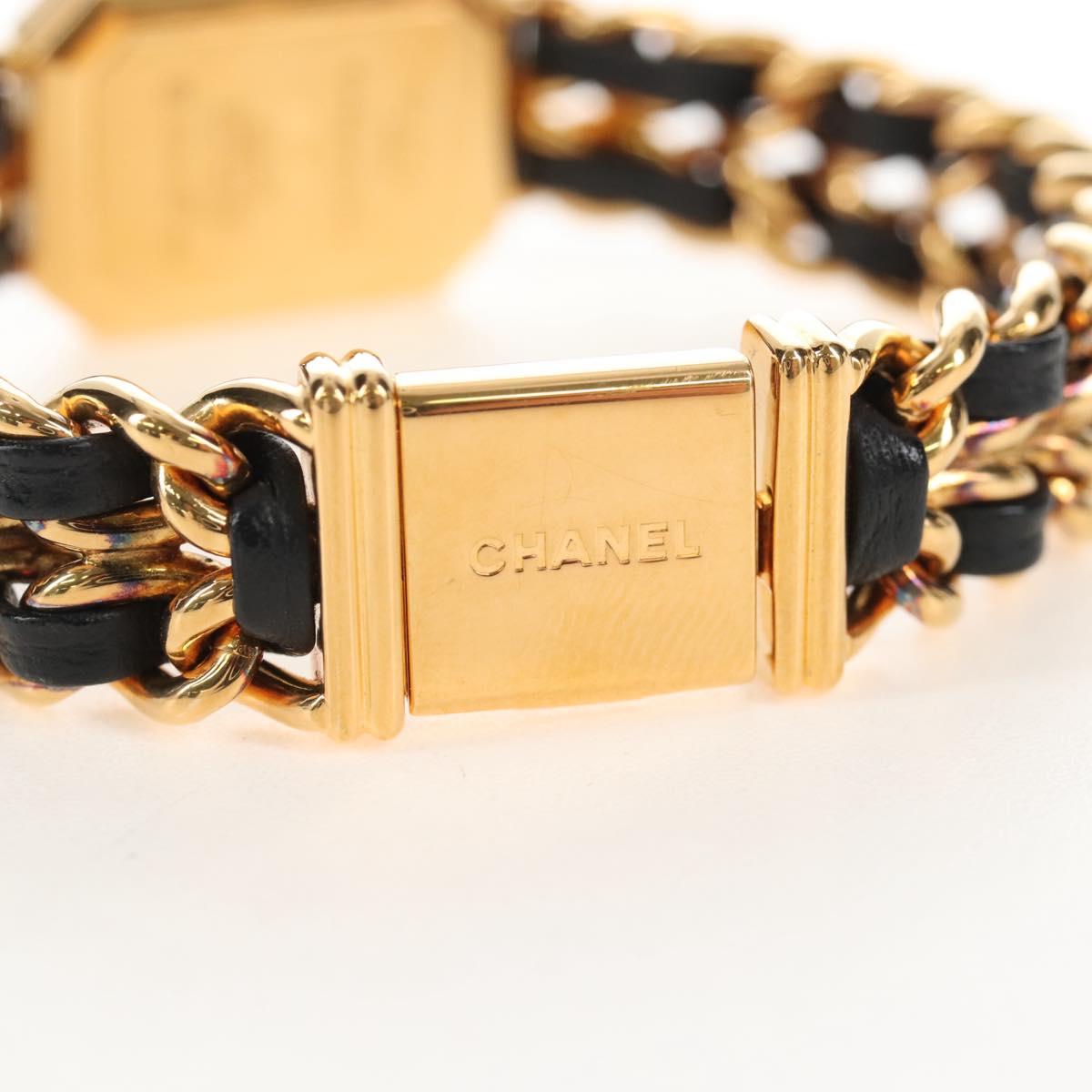 CHANEL Premiere Watches Metal Gold Tone Black CC Auth SW2894SAM