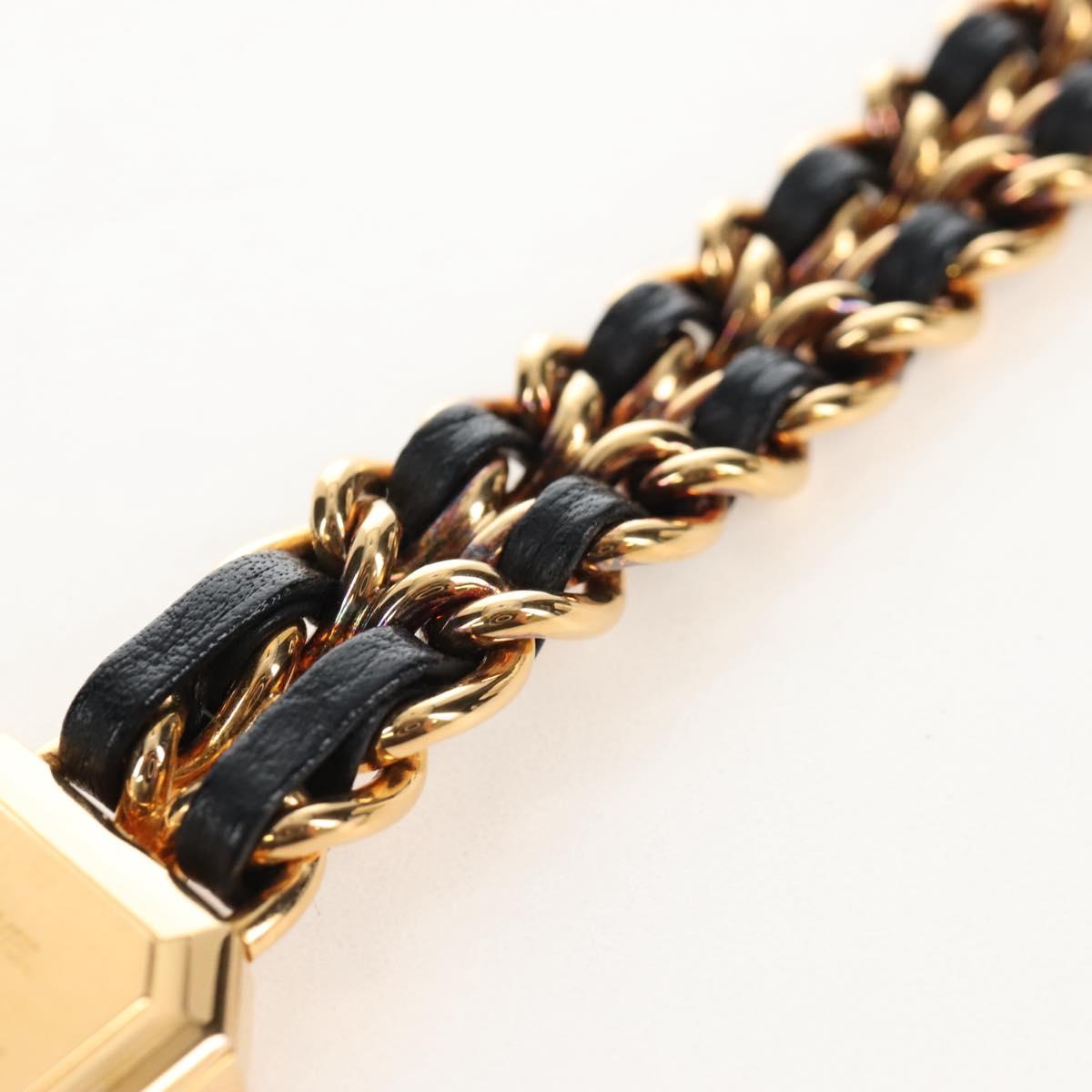 CHANEL Premiere Watches Metal Gold Tone Black CC Auth SW2894SAM