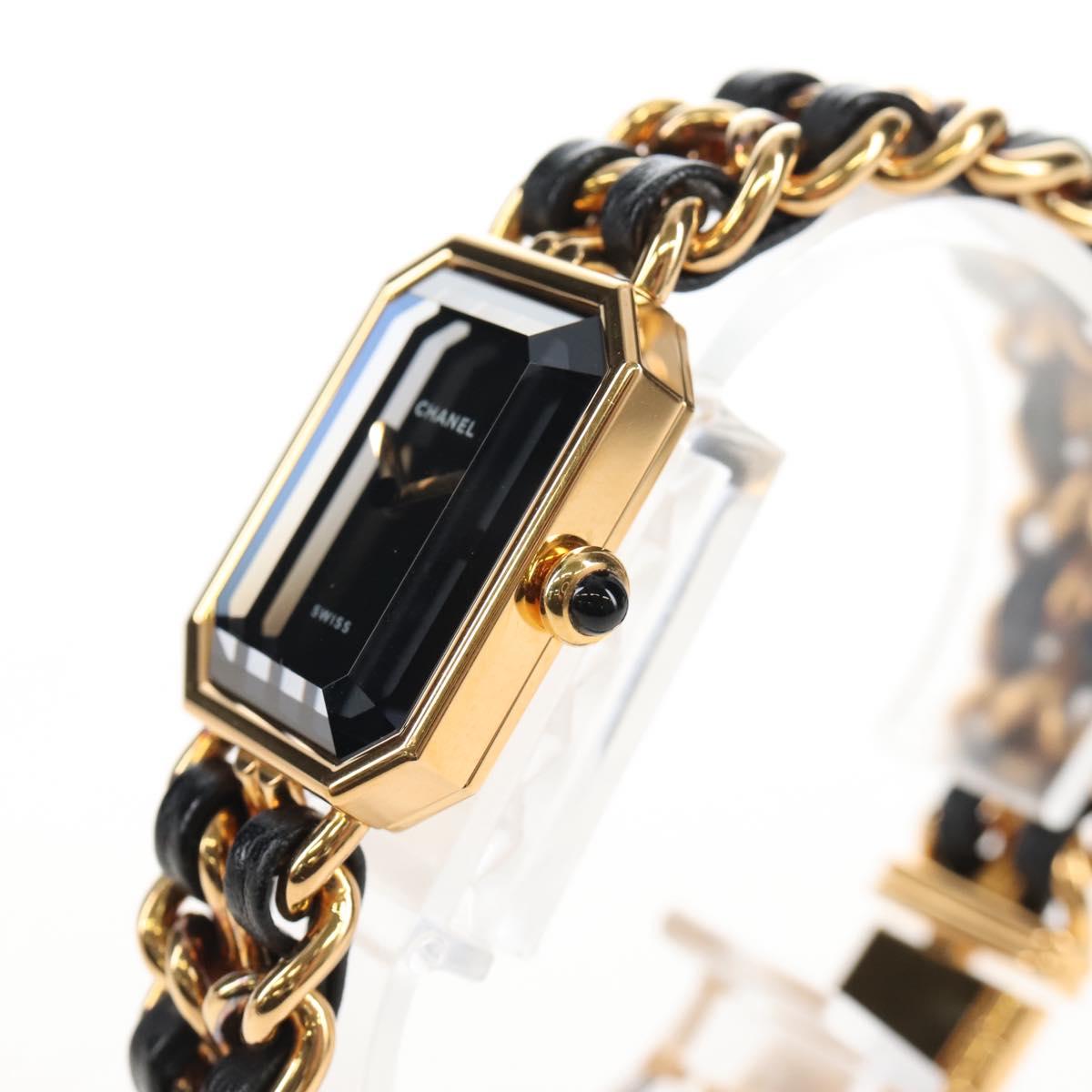 CHANEL Premiere Watches Metal Gold Tone Black CC Auth SW2894SAM