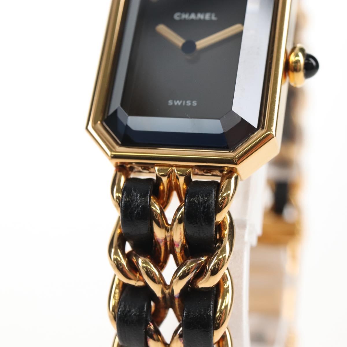 CHANEL Premiere Watches Metal Gold Tone Black CC Auth SW2894SAM