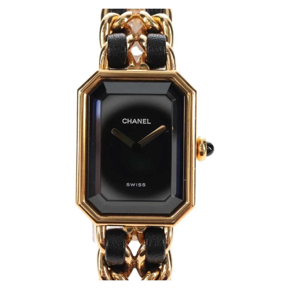 CHANEL Premiere Watches Metal Gold Tone Black CC Auth SW2895SAM