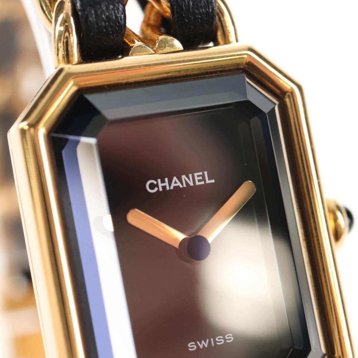 CHANEL Premiere Watches Metal Gold Tone Black CC Auth SW2895SAM
