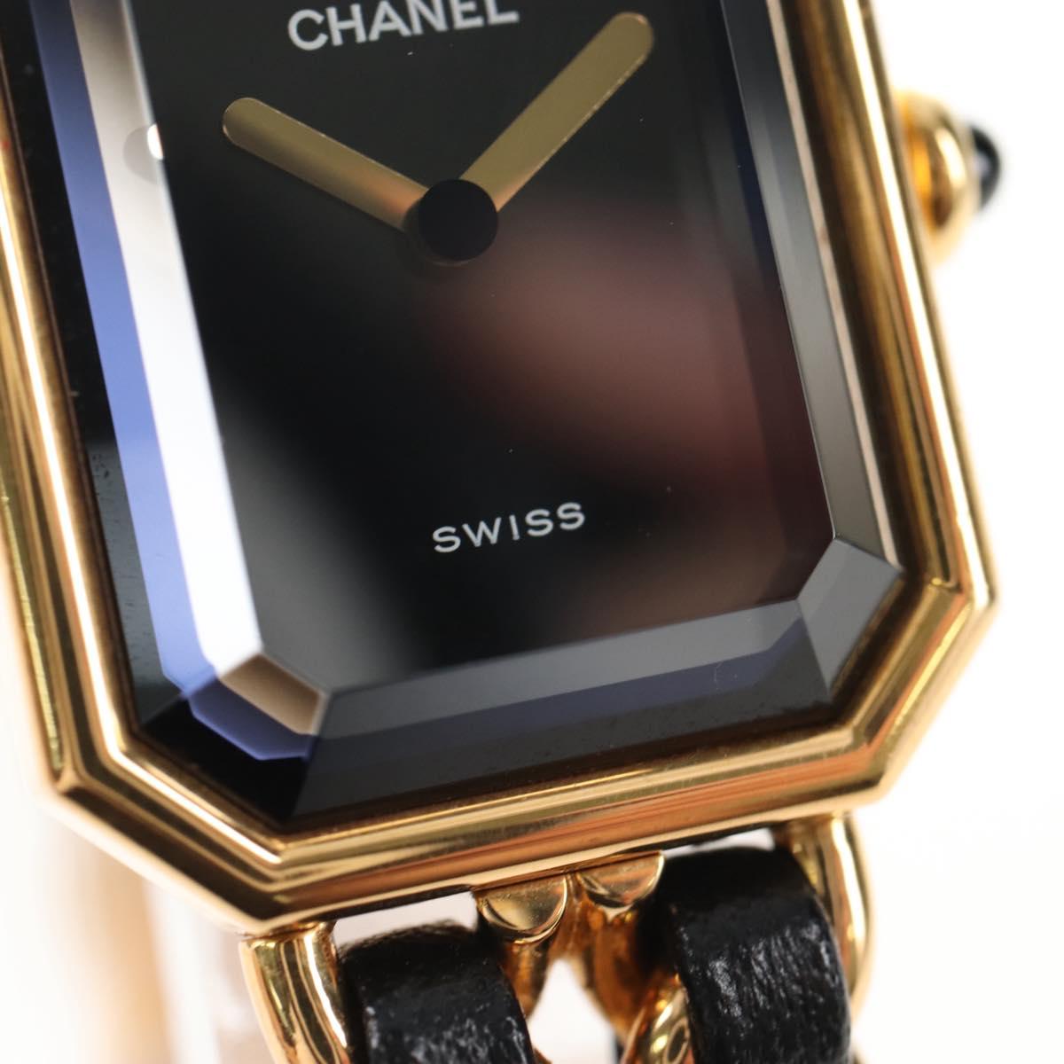 CHANEL Premiere Watches Metal Gold Tone Black CC Auth SW2895SAM