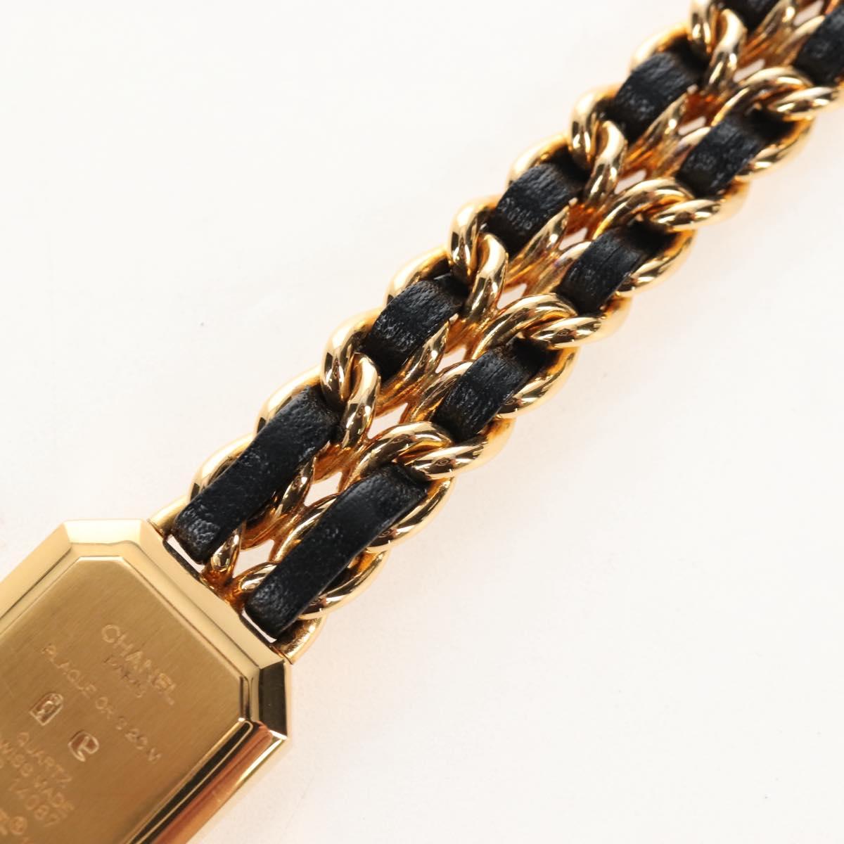 CHANEL Premiere Watches Metal Gold Tone Black CC Auth SW2895SAM