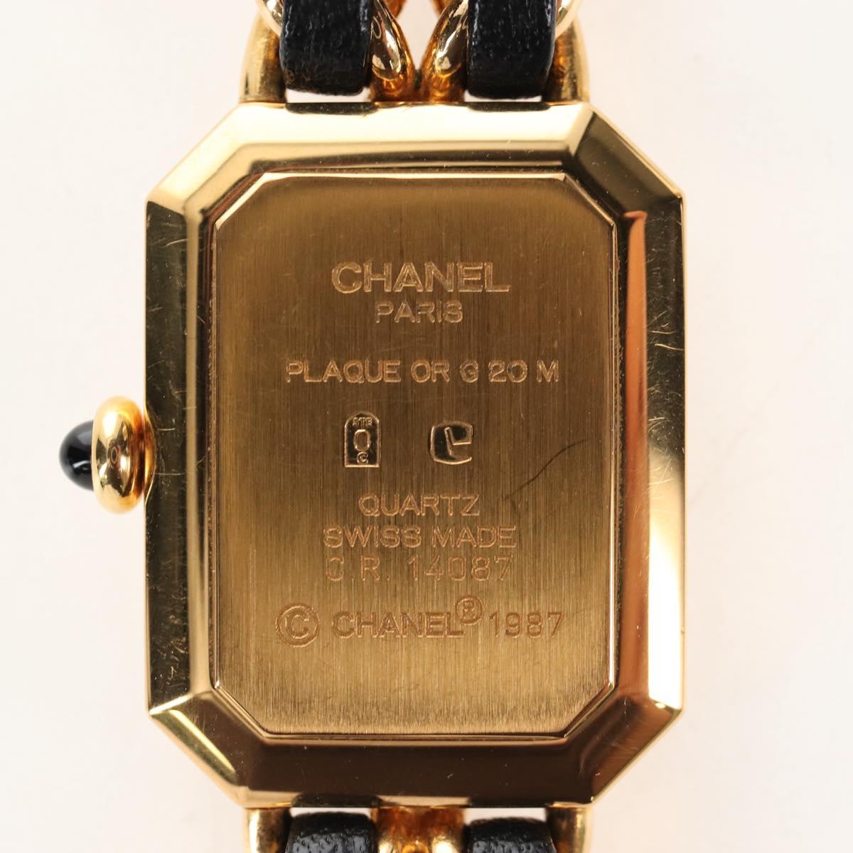 CHANEL Premiere Watches Metal Gold Tone Black CC Auth SW2895SAM