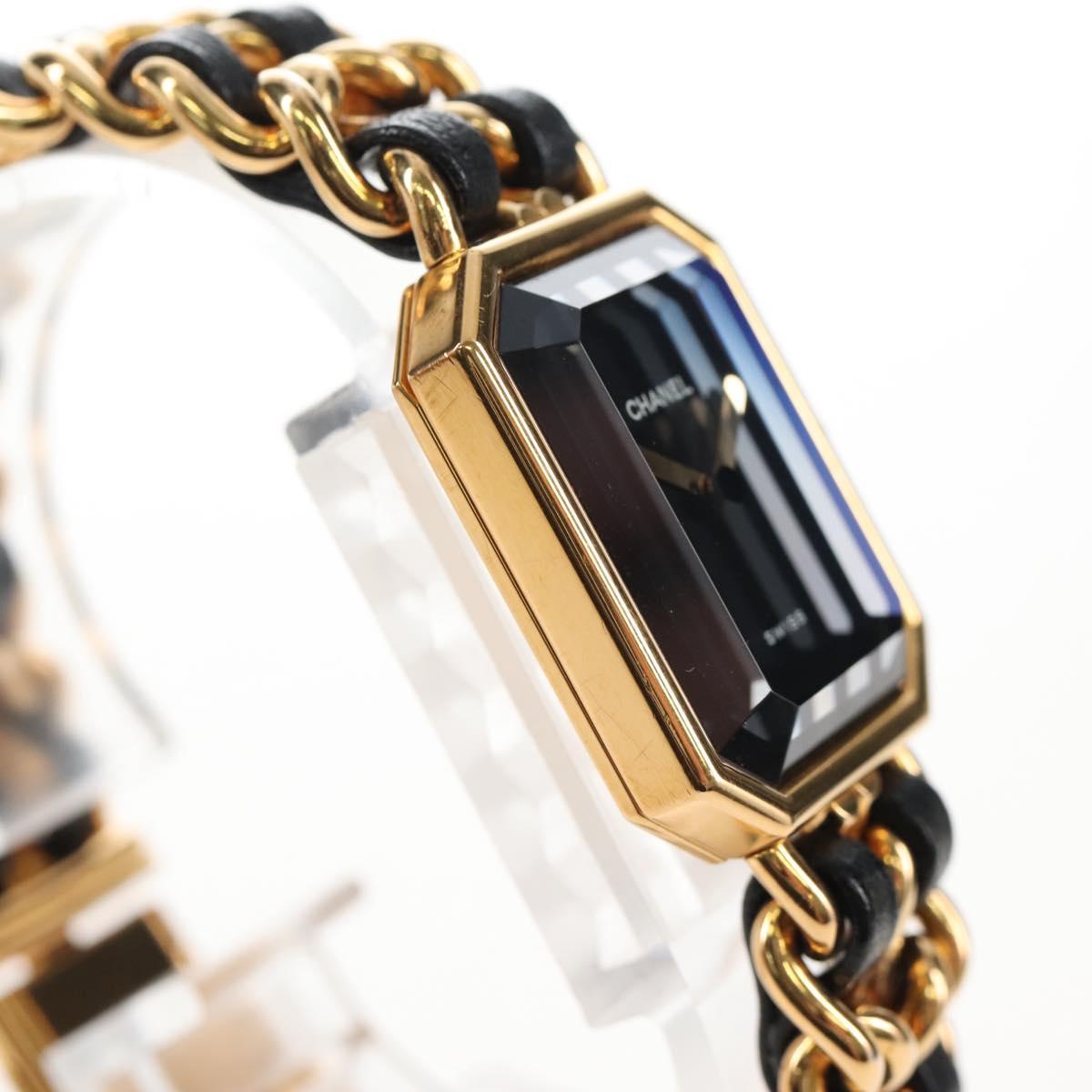 CHANEL Premiere Watches Metal Gold Tone Black CC Auth SW2895SAM