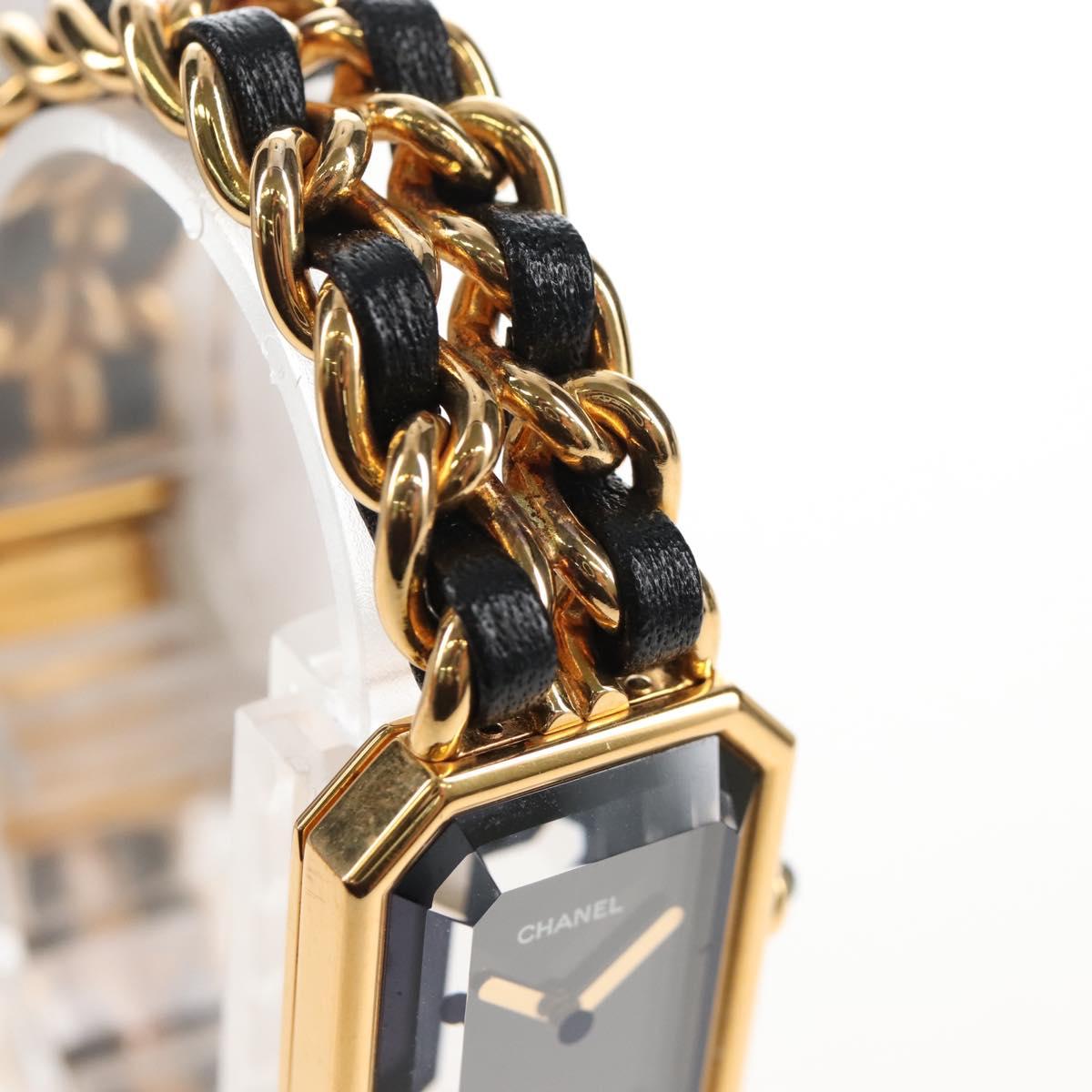 CHANEL Premiere Watches Metal Gold Tone Black CC Auth SW2895SAM