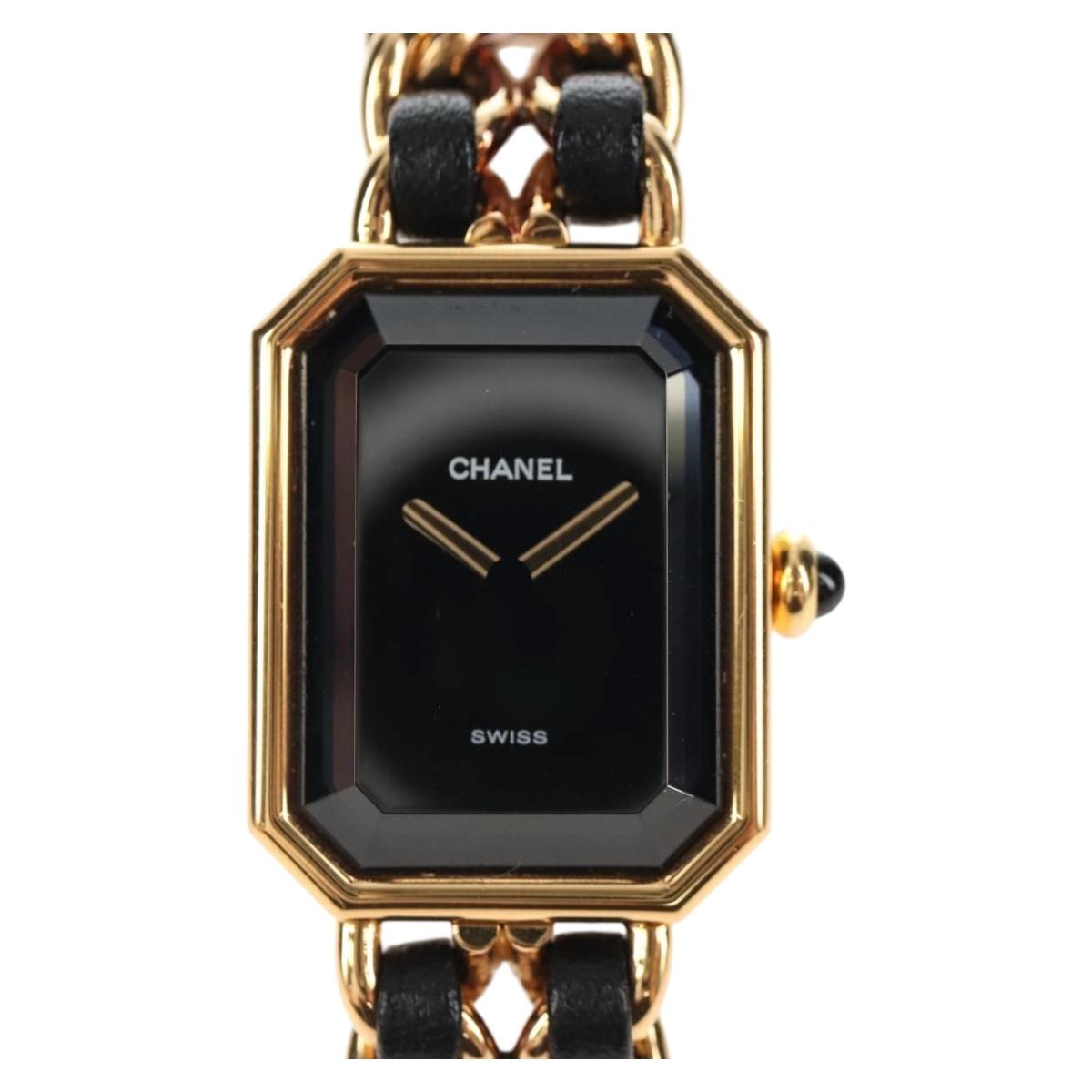 CHANEL Premiere Watches Metal Gold Tone Black CC Auth SW2896SAM