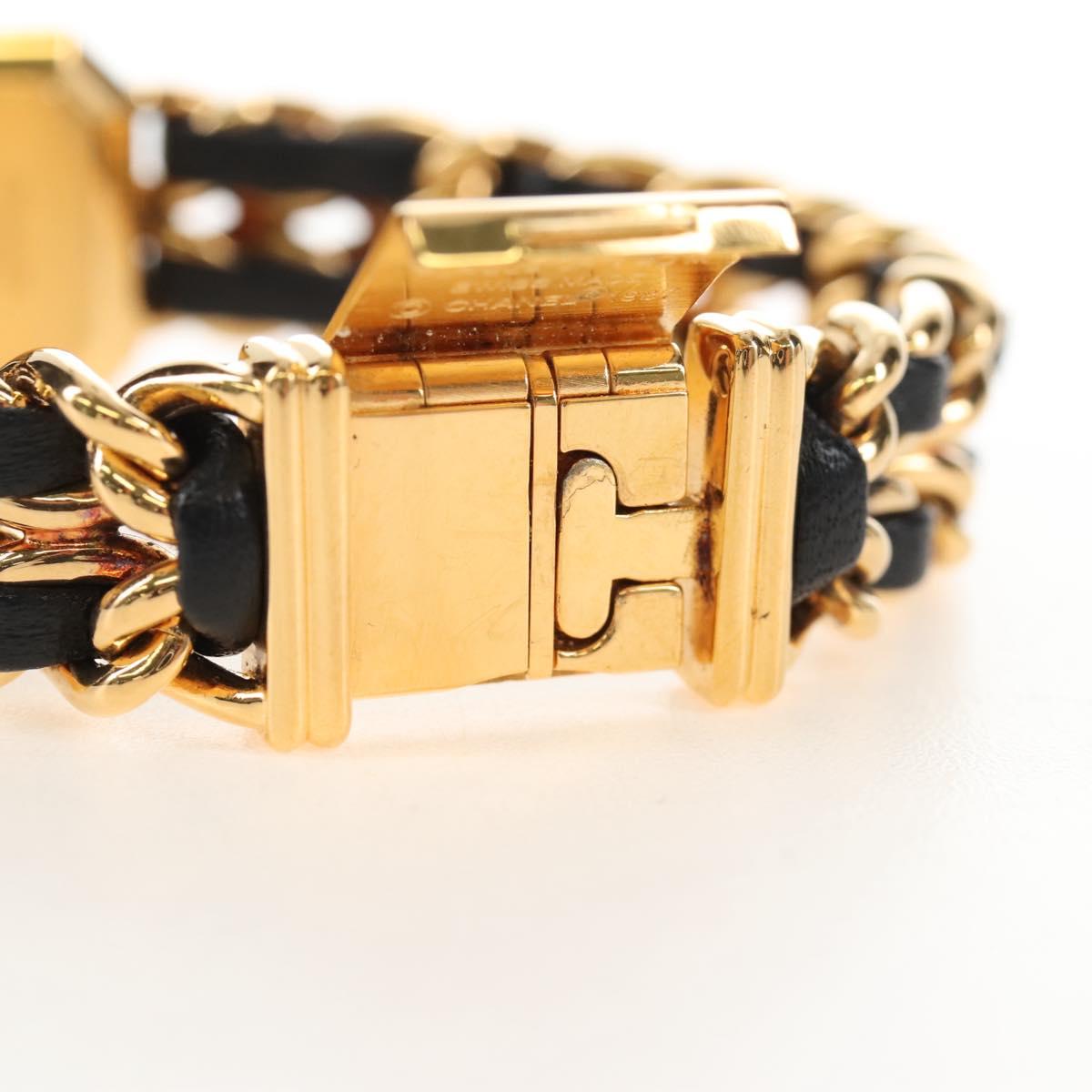 CHANEL Premiere Watches Metal Gold Tone Black CC Auth SW2896SAM
