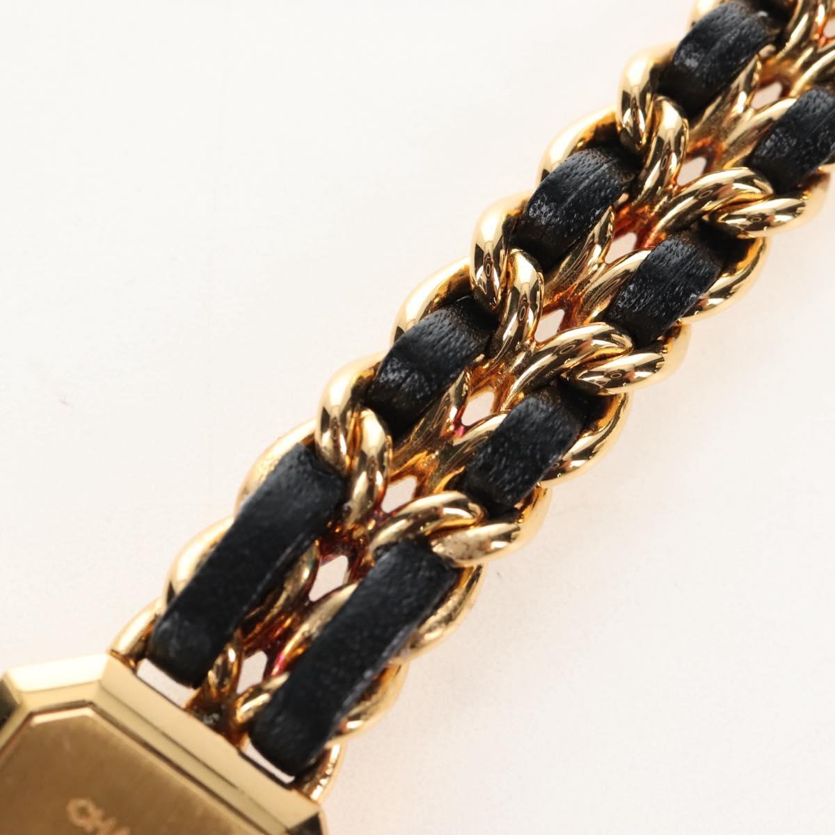 CHANEL Premiere Watches Metal Gold Tone Black CC Auth SW2896SAM