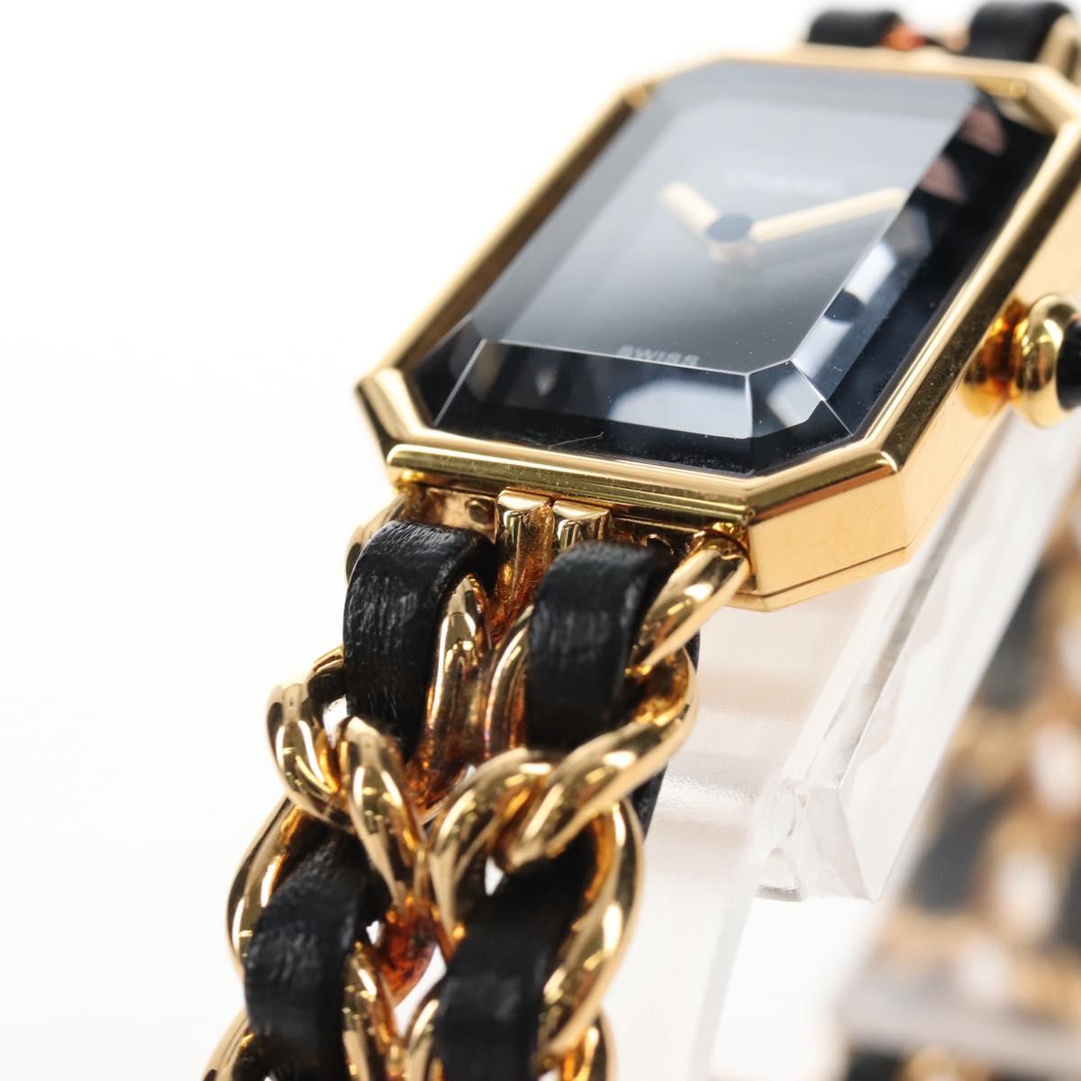 CHANEL Premiere Watches Metal Gold Tone Black CC Auth SW2896SAM