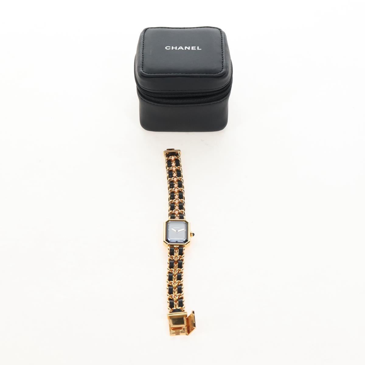 CHANEL Premiere Watches Metal Gold Tone Black CC Auth SW2897SAM
