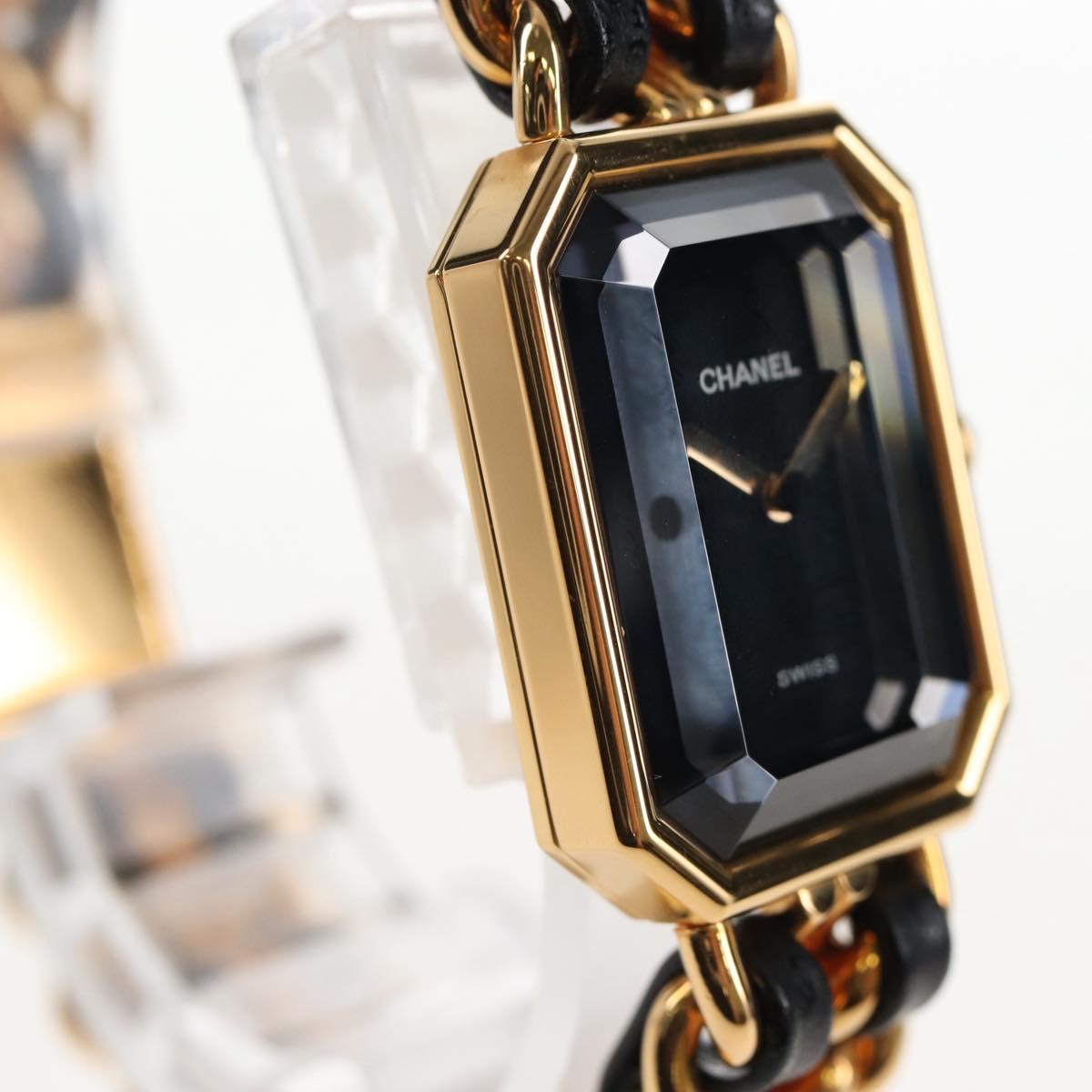 CHANEL Premiere Watches Metal Gold Tone Black CC Auth SW2897SAM