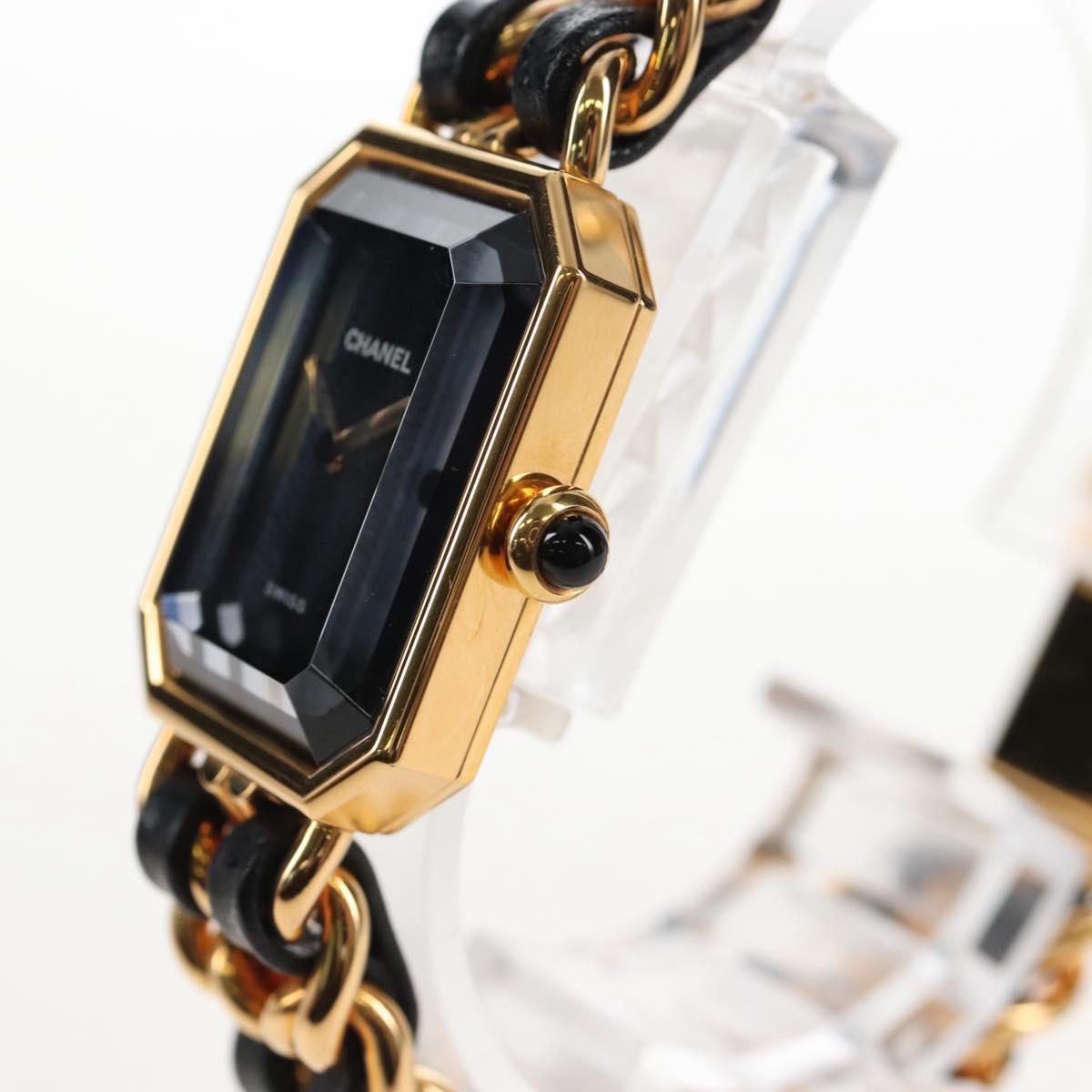 CHANEL Premiere Watches Metal Gold Tone Black CC Auth SW2897SAM
