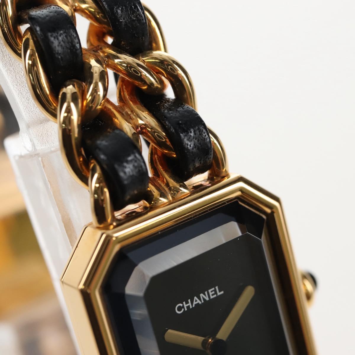 CHANEL Premiere Watches Metal Gold Tone Black CC Auth SW2897SAM