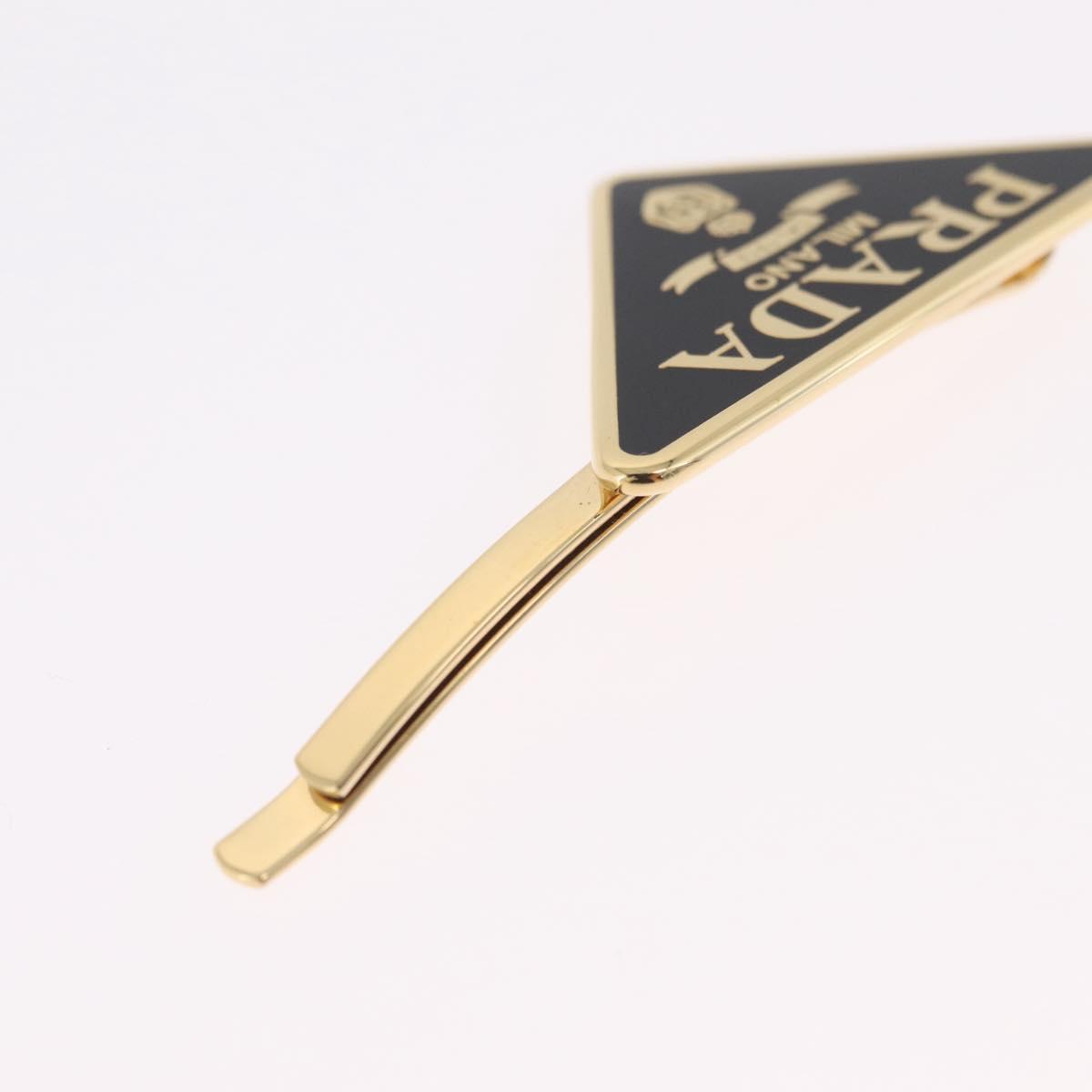 PRADA Barrette Hair Clip Metal Gold Tone Black 1IF051 Auth SW2899M
