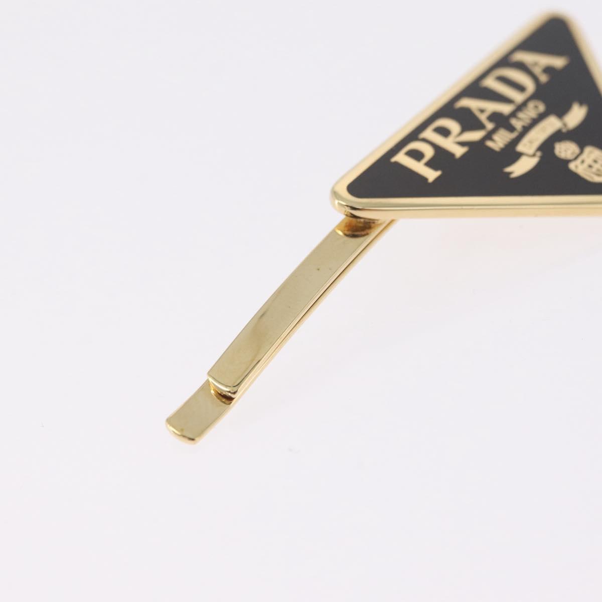 PRADA Barrette Hair Clip Metal Gold Tone Black 1IF051 Auth SW2899M