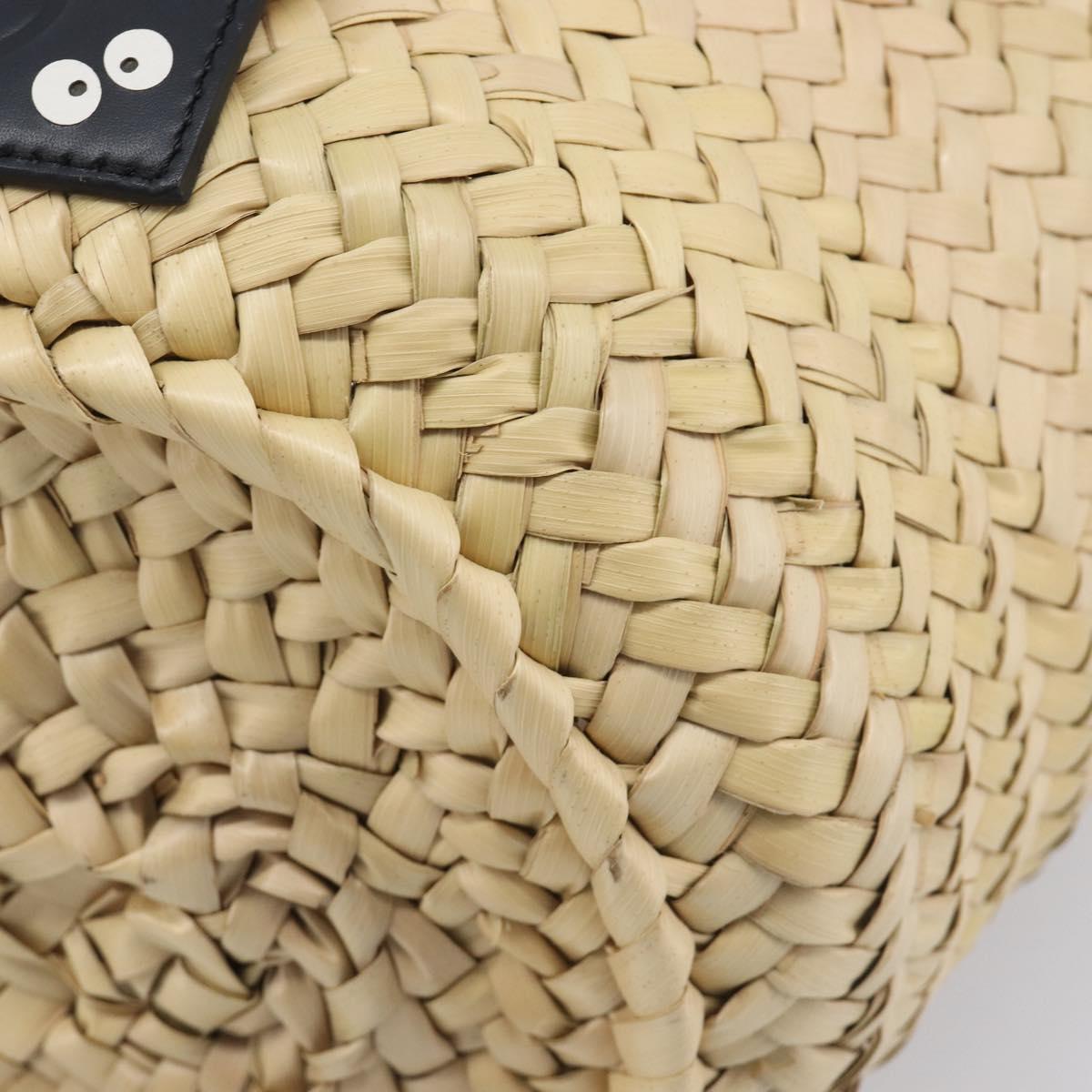 LOEWE Ghibli Soot Sprites Basket Small Hand Bag Raffia Beige Black Auth SW2904SM