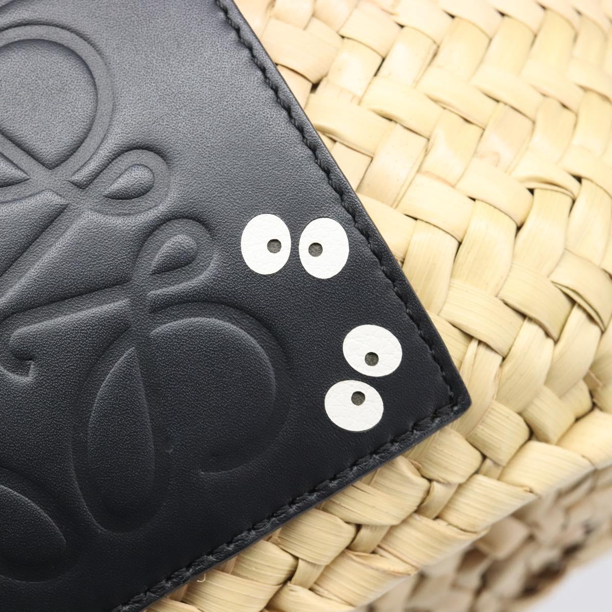 LOEWE Ghibli Soot Sprites Basket Small Hand Bag Raffia Beige Black Auth SW2904SM