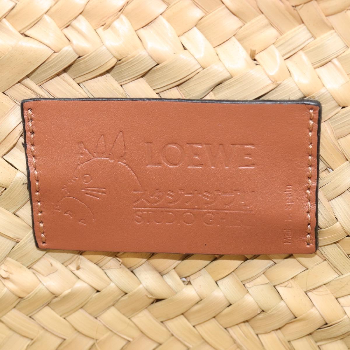 LOEWE Ghibli Soot Sprites Basket Small Hand Bag Raffia Beige Black Auth SW2904SM