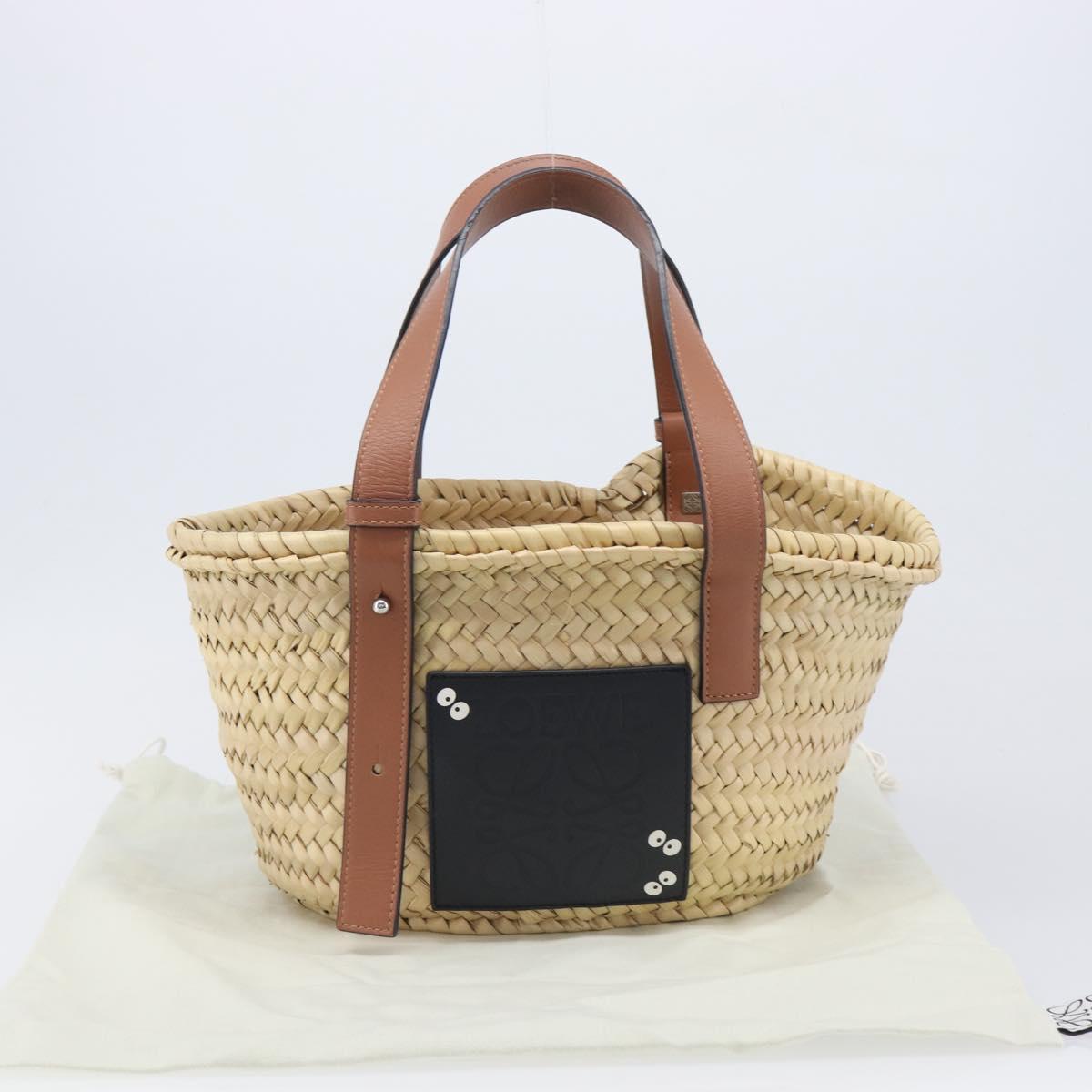 LOEWE Ghibli Soot Sprites Basket Small Hand Bag Raffia Beige Black Auth SW2904SM