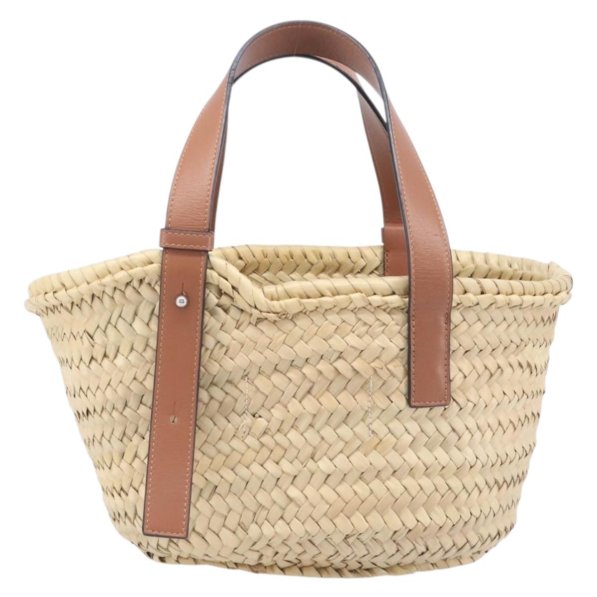 LOEWE Ghibli Soot Sprites Basket Small Hand Bag Raffia Beige Black Auth SW2904SM
