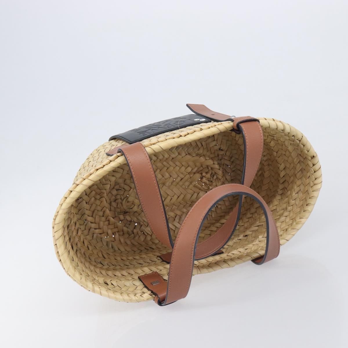 LOEWE Ghibli Soot Sprites Basket Small Hand Bag Raffia Beige Black Auth SW2904SM