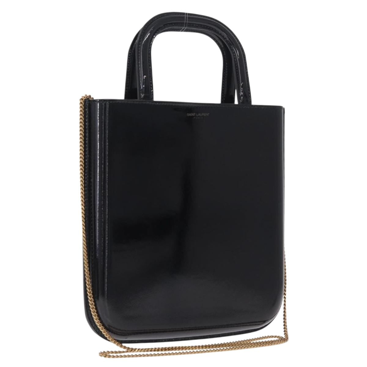 Saint Laurent Hand Bag Patent 2way Black 715201 Auth SW2907M