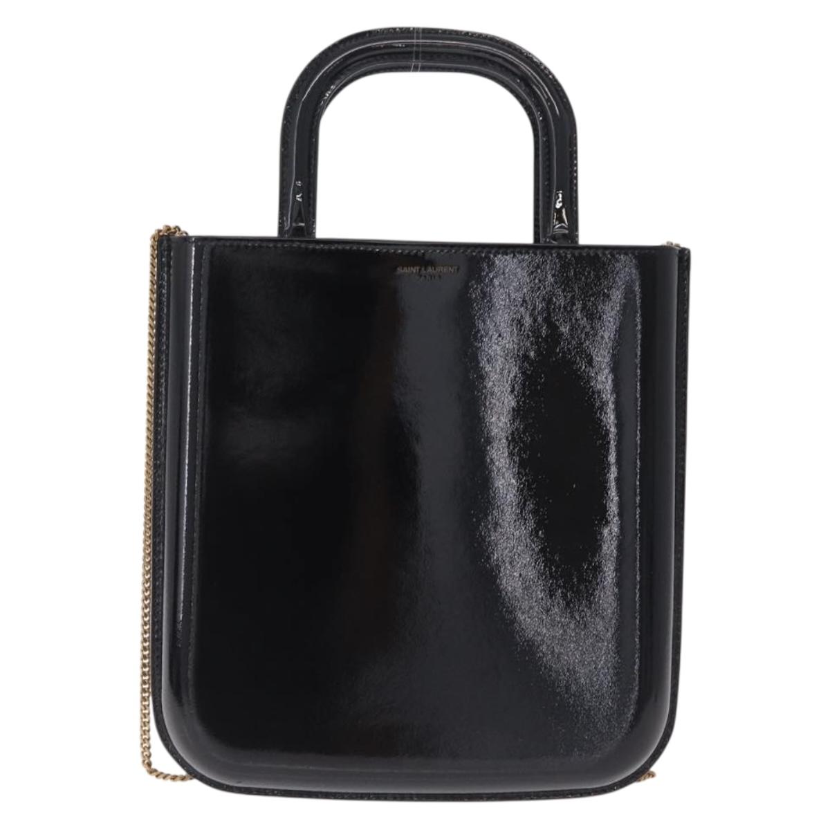 Saint Laurent Hand Bag Patent 2way Black 715201 Auth SW2907M