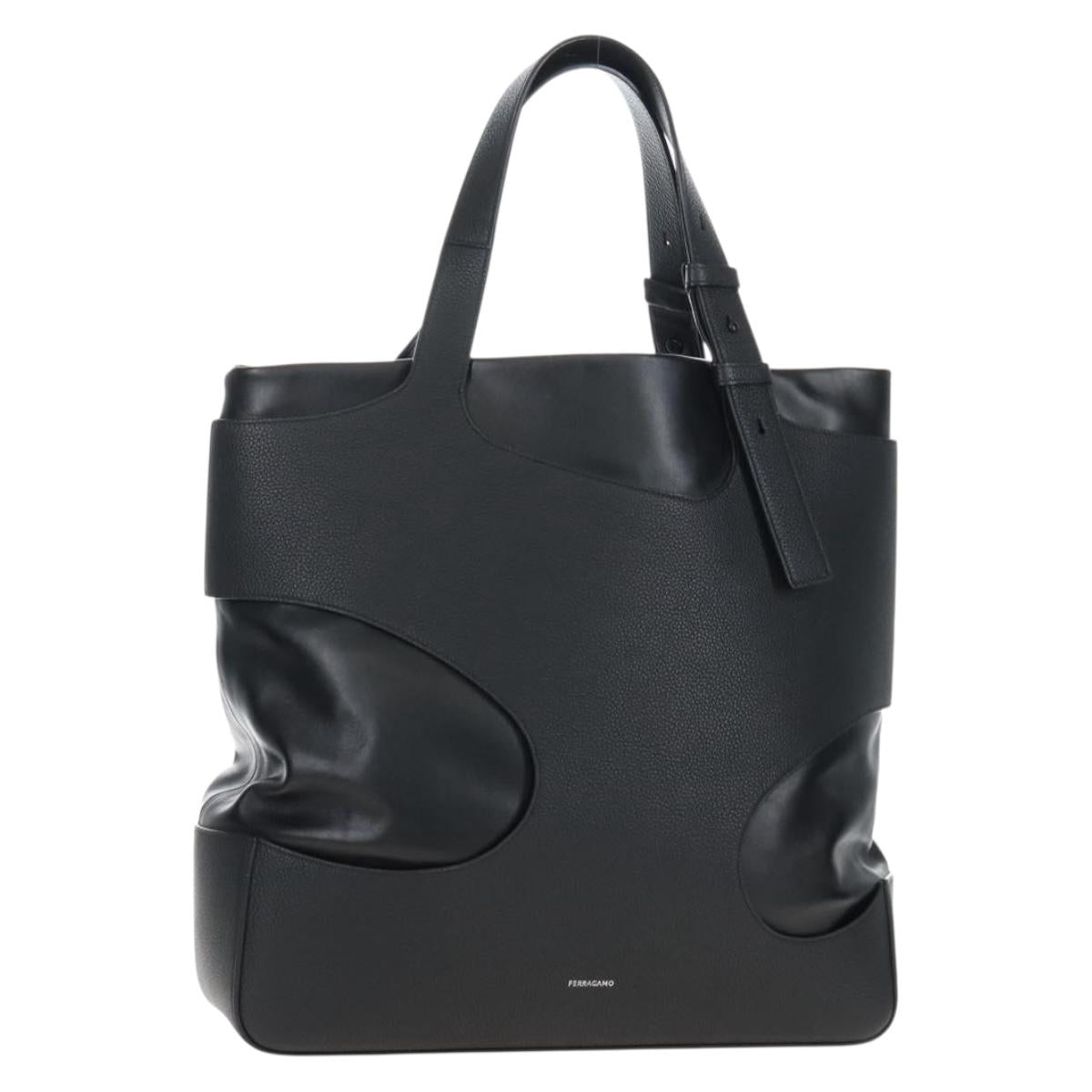 Salvatore Ferragamo Cut Out Tote Bag Leather Black Silver Auth SW2910M