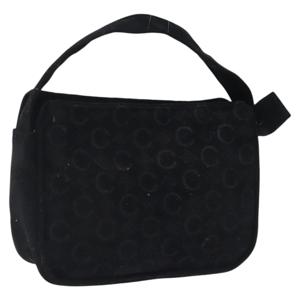 CELINE C Macadam Canvas Hand Bag Suede Black Gold Auth sw301