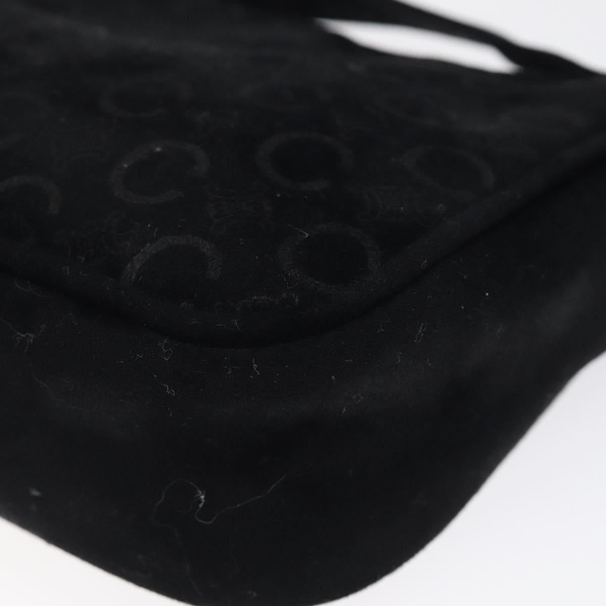 CELINE C Macadam Canvas Hand Bag Suede Black Gold Auth sw301